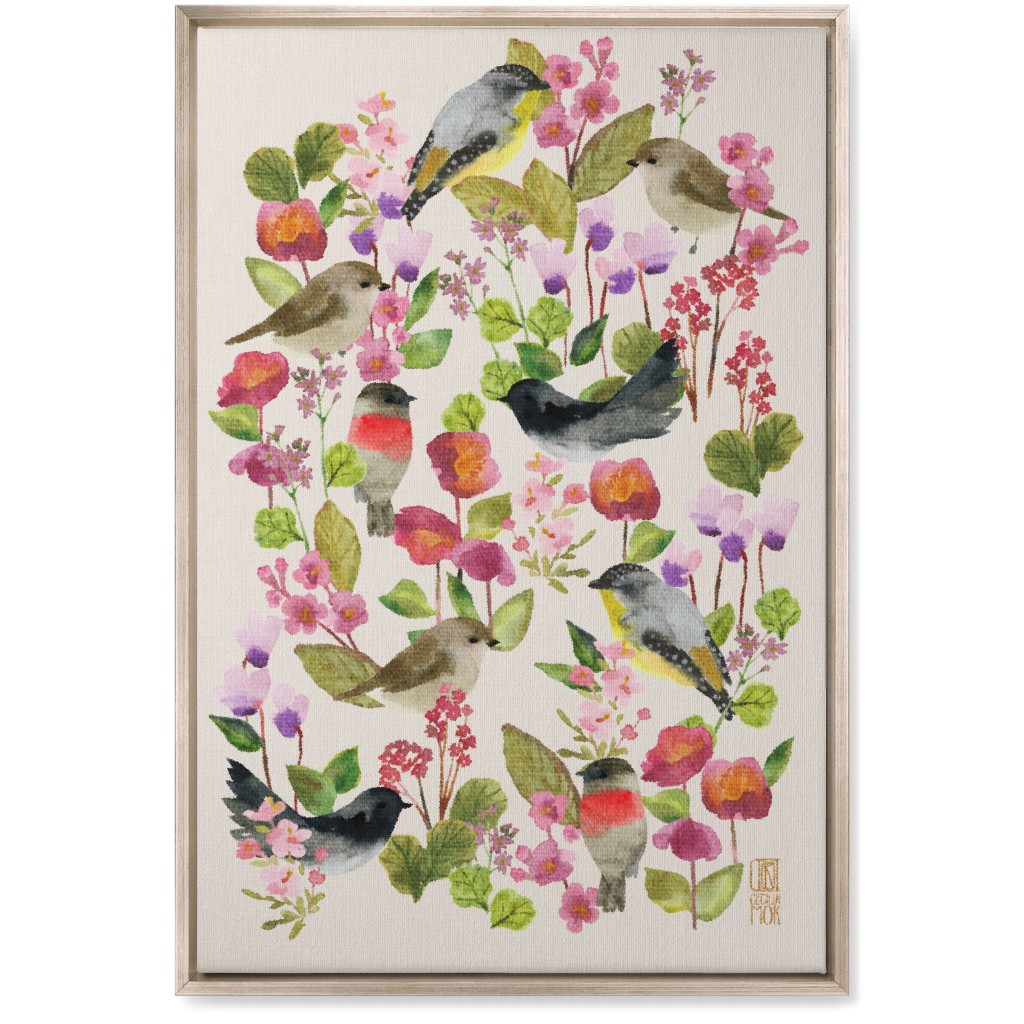 Winter Birds in the Garden Wall Art, Metallic, Single piece, Canvas, 20x30, Multicolor
