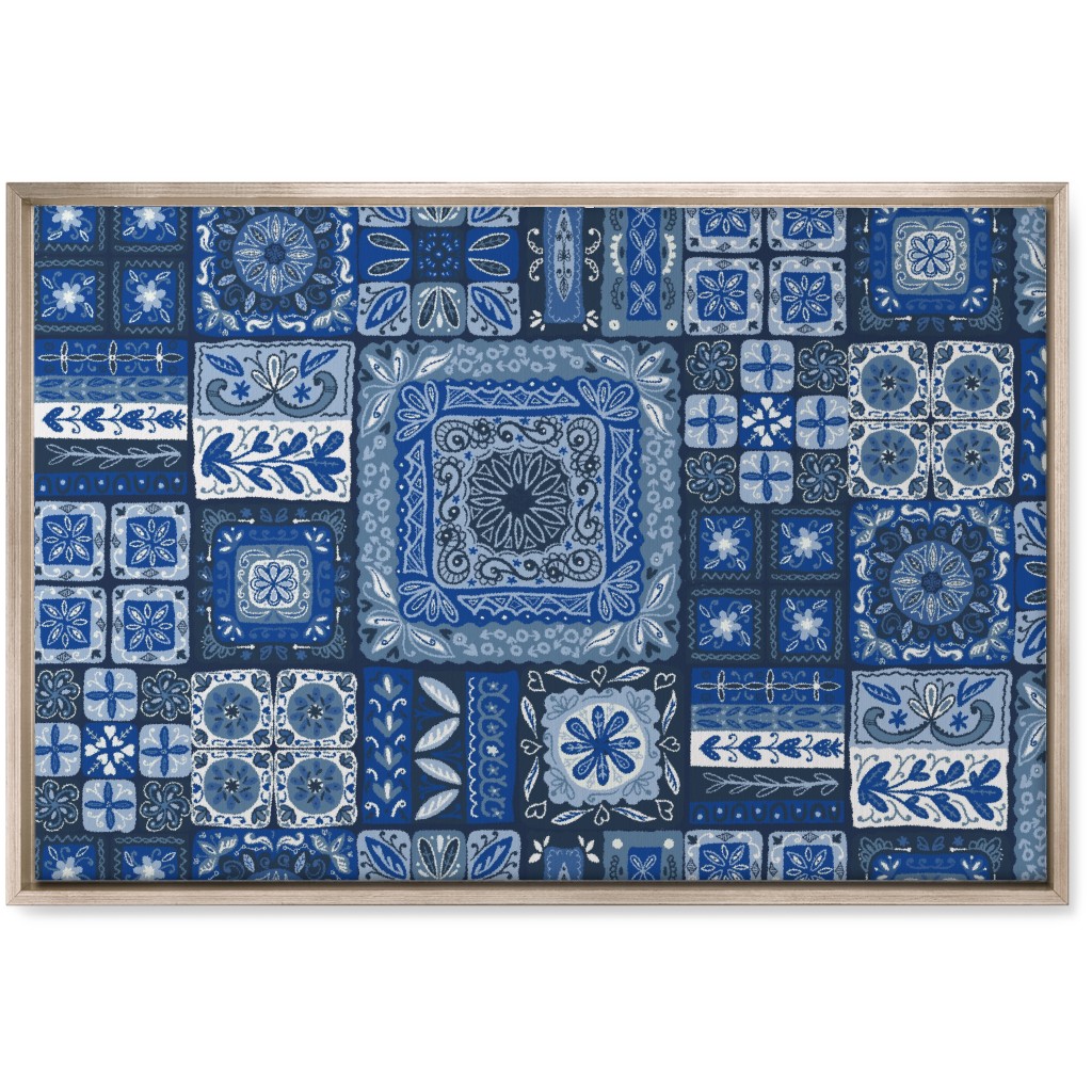Grandma's Patchwork - Blue Wall Art, Metallic, Single piece, Canvas, 20x30, Blue