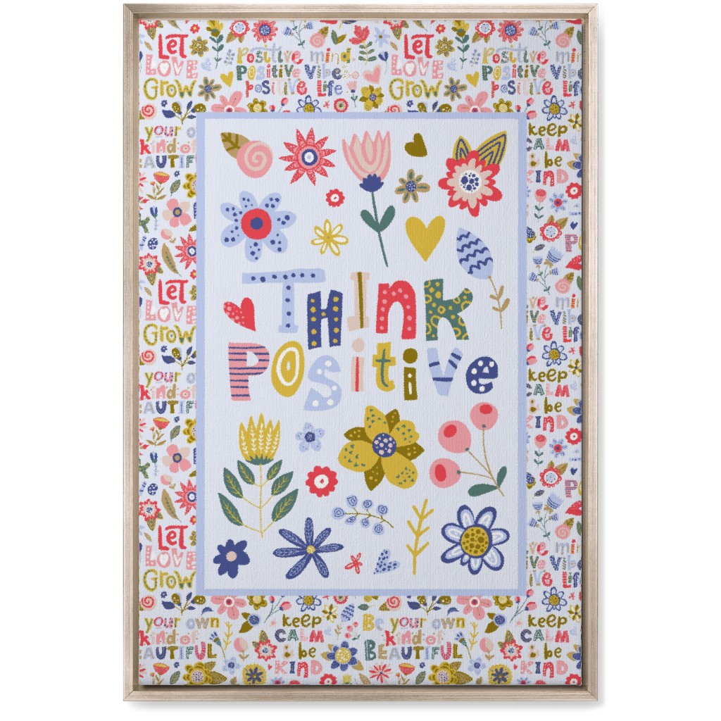 Think Positive Inspirational Floral Wall Art, Metallic, Single piece, Canvas, 20x30, Multicolor