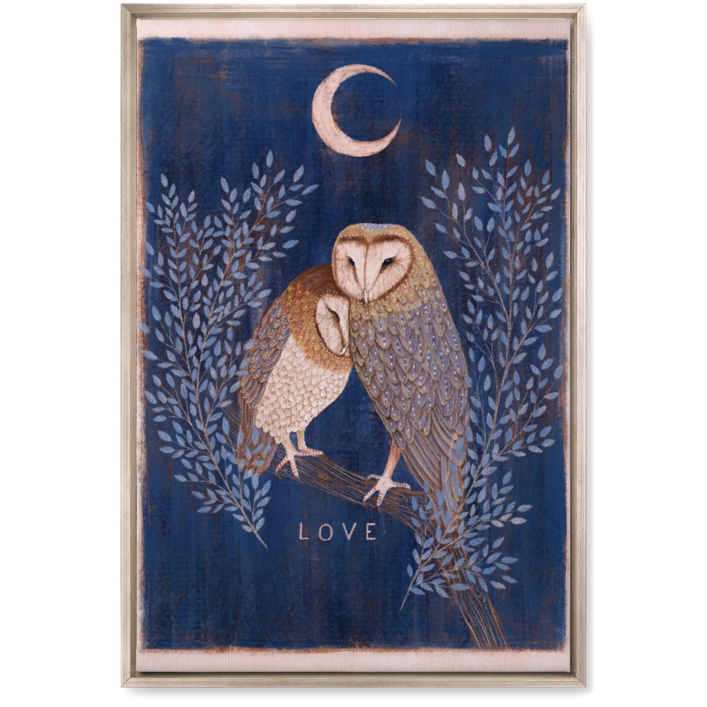 Pair of Barn Owls At Night Wall Art, Metallic, Single piece, Canvas, 20x30, Blue, True Blue