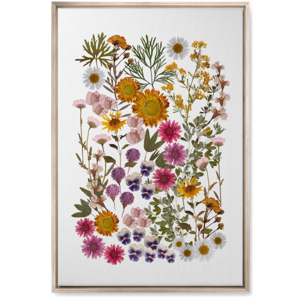Pressed Flowers on White Wall Art, Metallic, Single piece, Canvas, 20x30, Multicolor