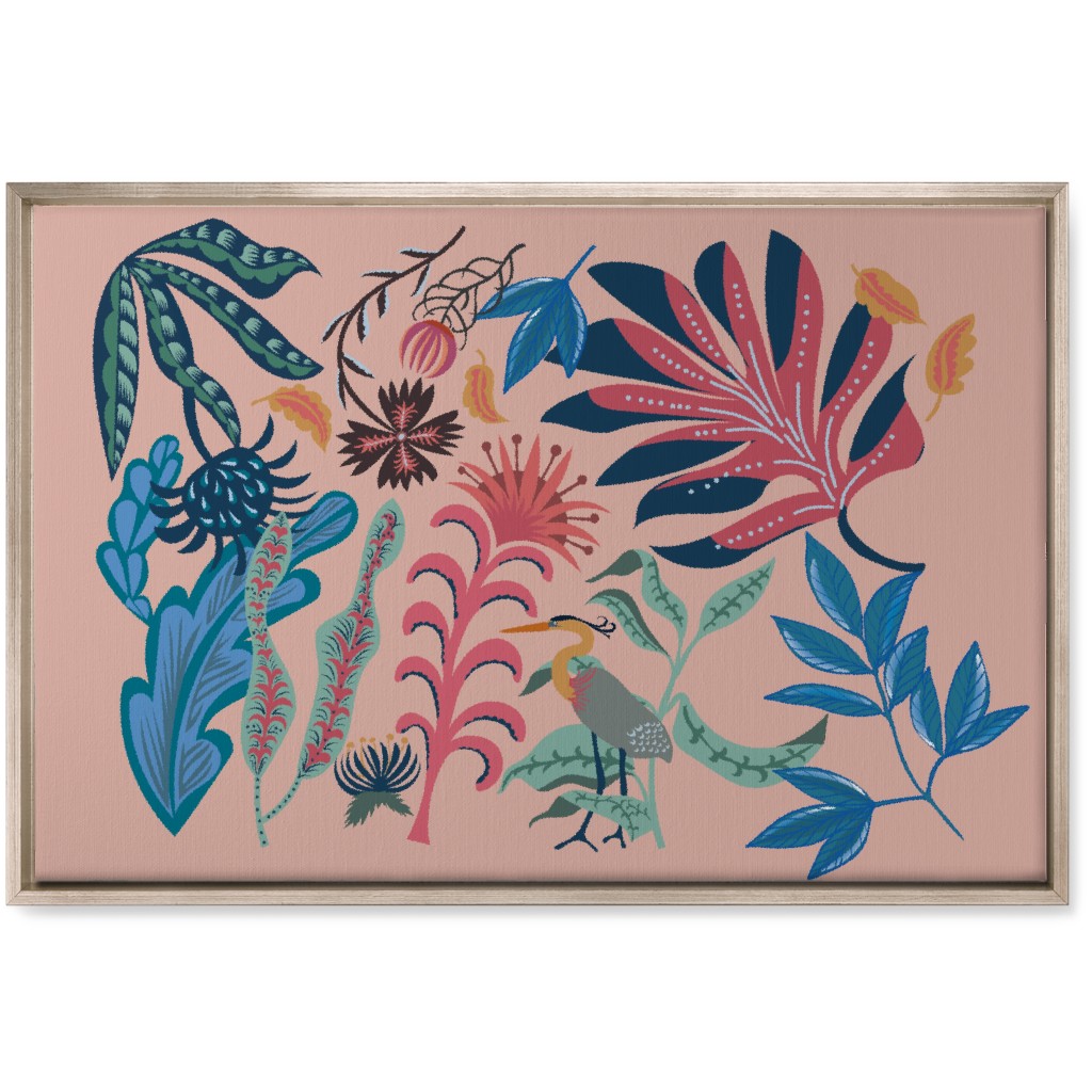 Bold Heron - Multi on Pink Wall Art, Metallic, Single piece, Canvas, 20x30, Pink