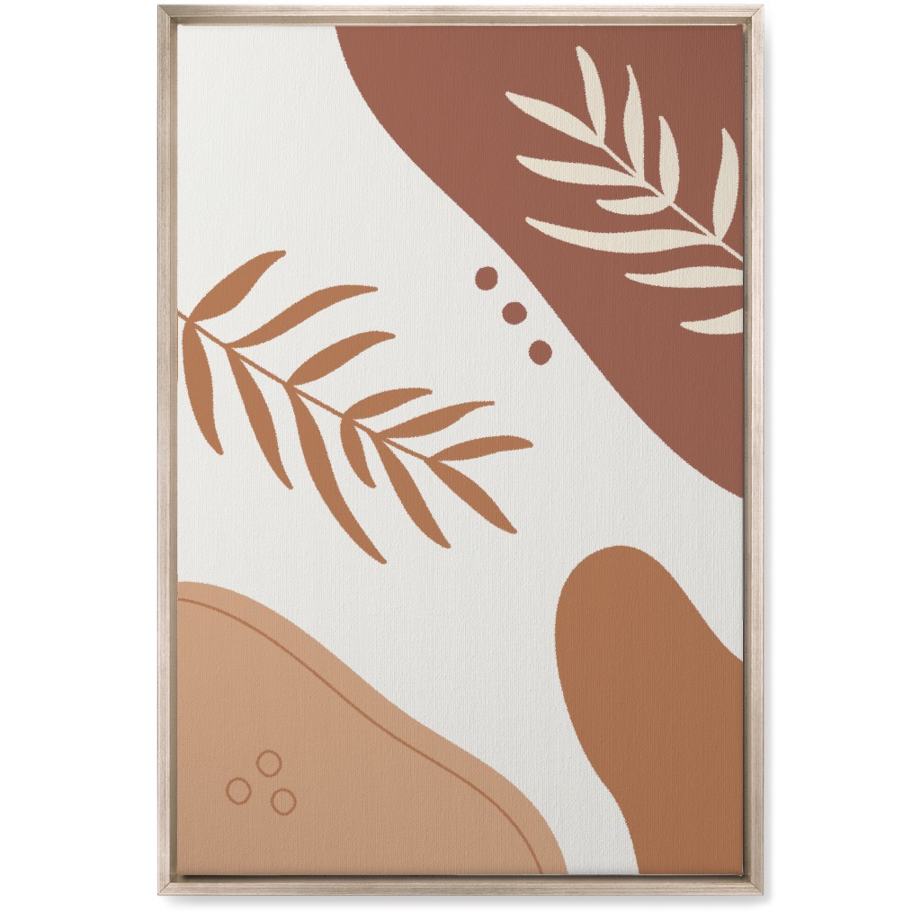 Fern Leaves and Abstract Shapes - Earth Tones Wall Art, Metallic, Single piece, Canvas, 20x30, Orange, Orange