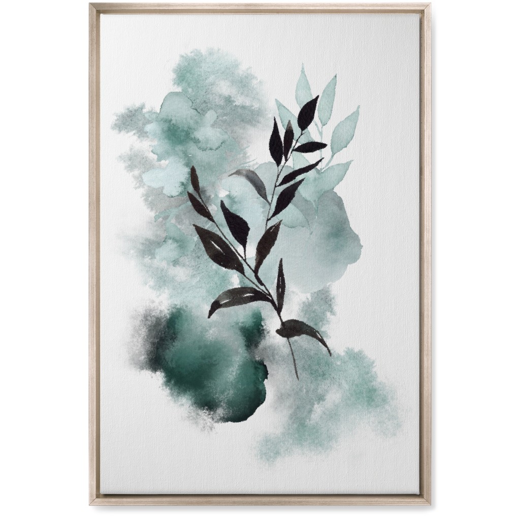 Watercolor Abstract Botanical Wall Art, Metallic, Single piece, Canvas, 20x30, Green, Ink Spot