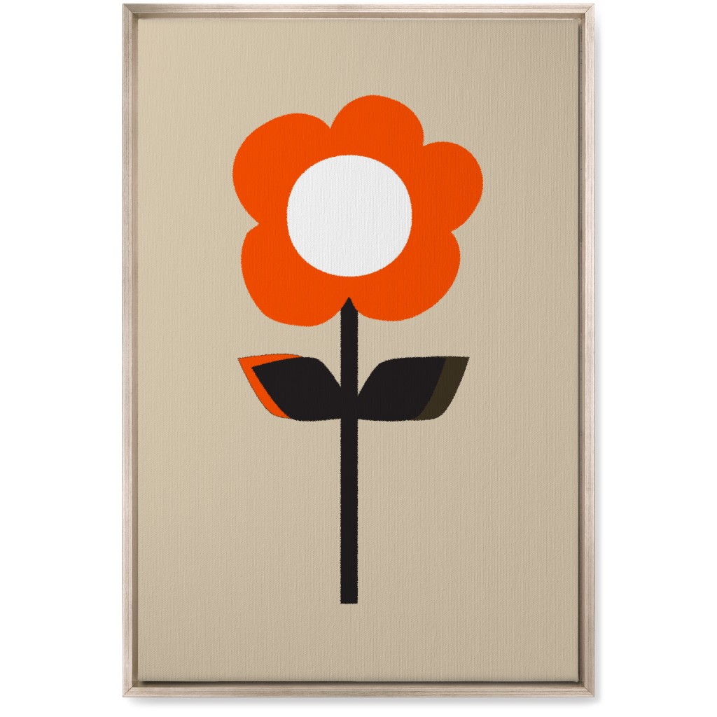 Retro Flower Wall Art, Metallic, Single piece, Canvas, 20x30, Red, Coral