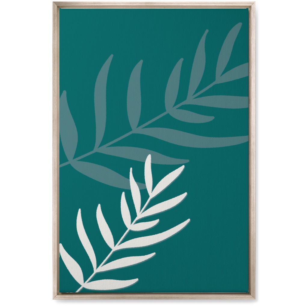 Fern Leaves in Neutral Earth Tones Wall Art, Metallic, Single piece, Canvas, 20x30, Green, Blue Lagoon