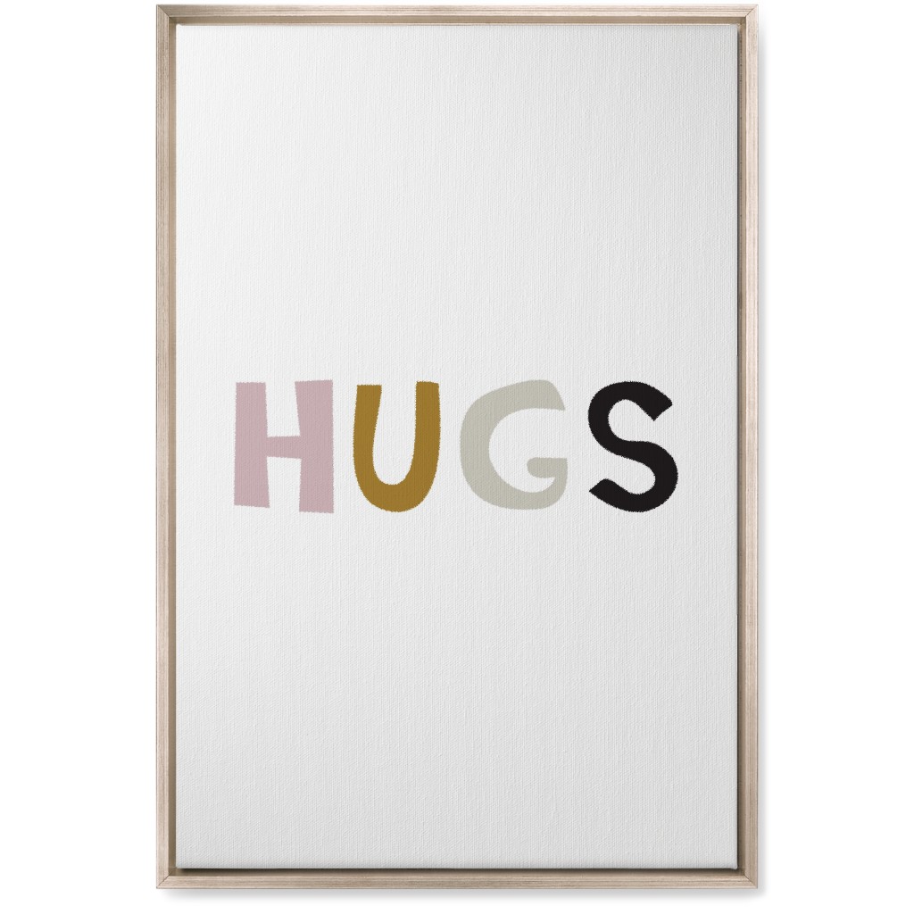 Hugs Typography - Neutral With Pink Wall Art, Metallic, Single piece, Canvas, 20x30, Multicolor