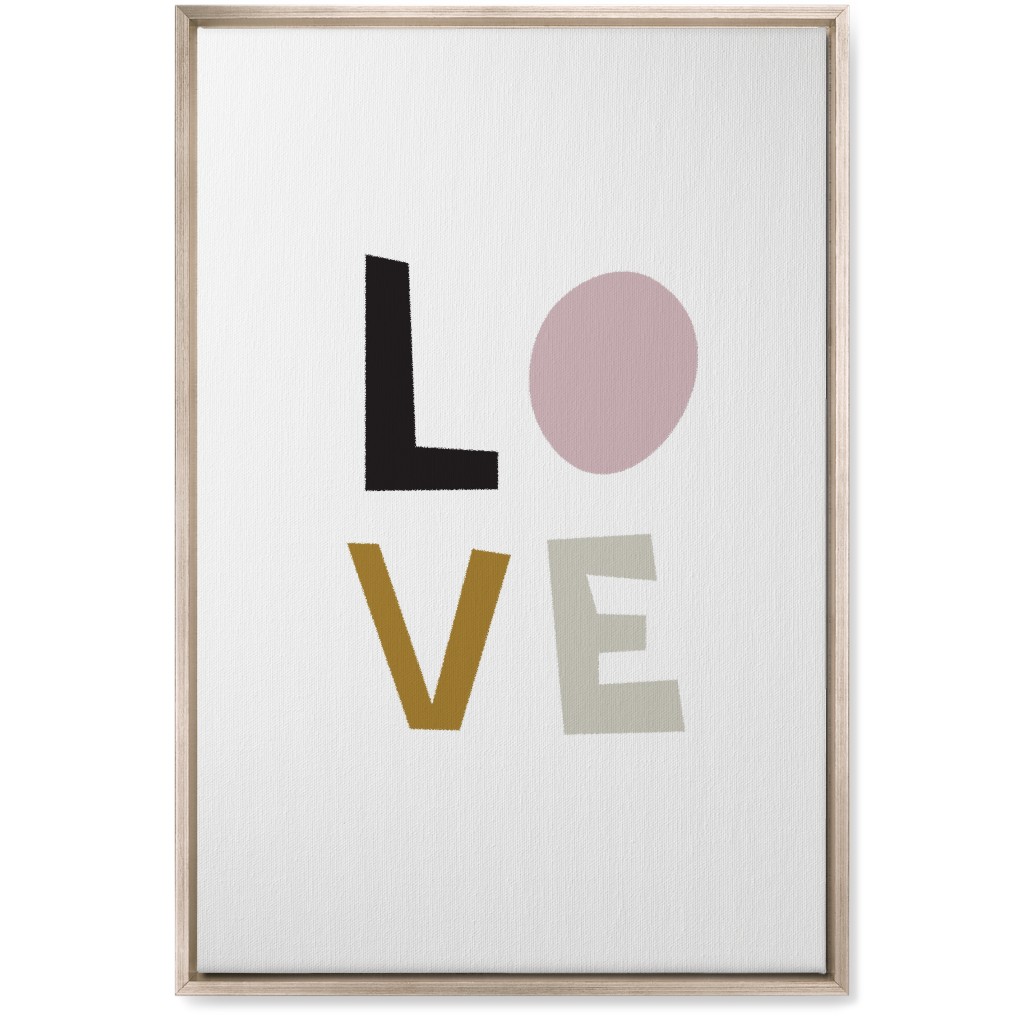 Love Typography - Neutral With Pink Wall Art, Metallic, Single piece, Canvas, 20x30, Multicolor