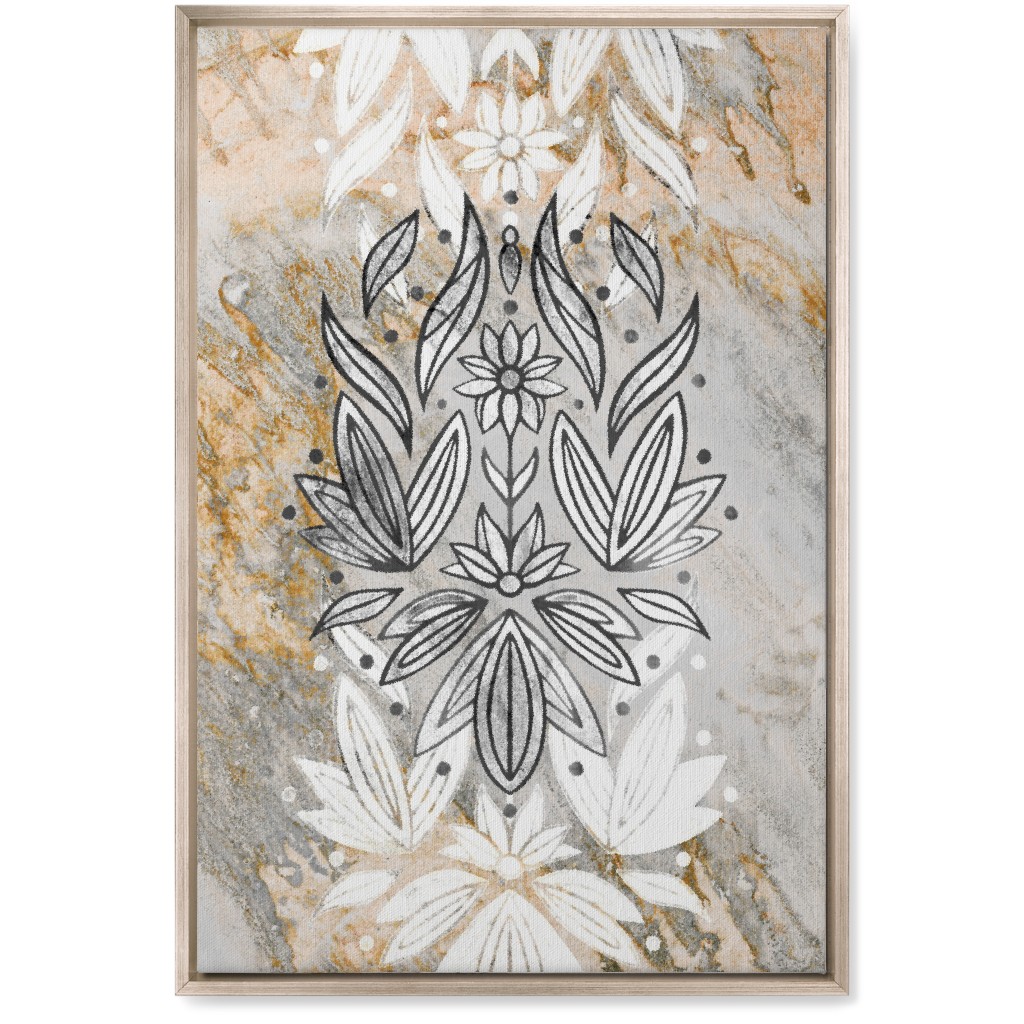 Floral Art Deco Marble Wall Art, Metallic, Single piece, Canvas, 20x30, Gray