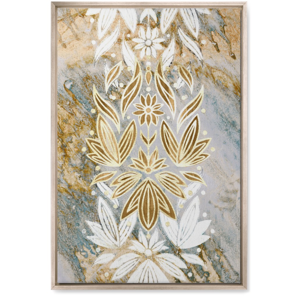 Floral Art Deco Marble Wall Art, Metallic, Single piece, Canvas, 20x30, Yellow, Pebble