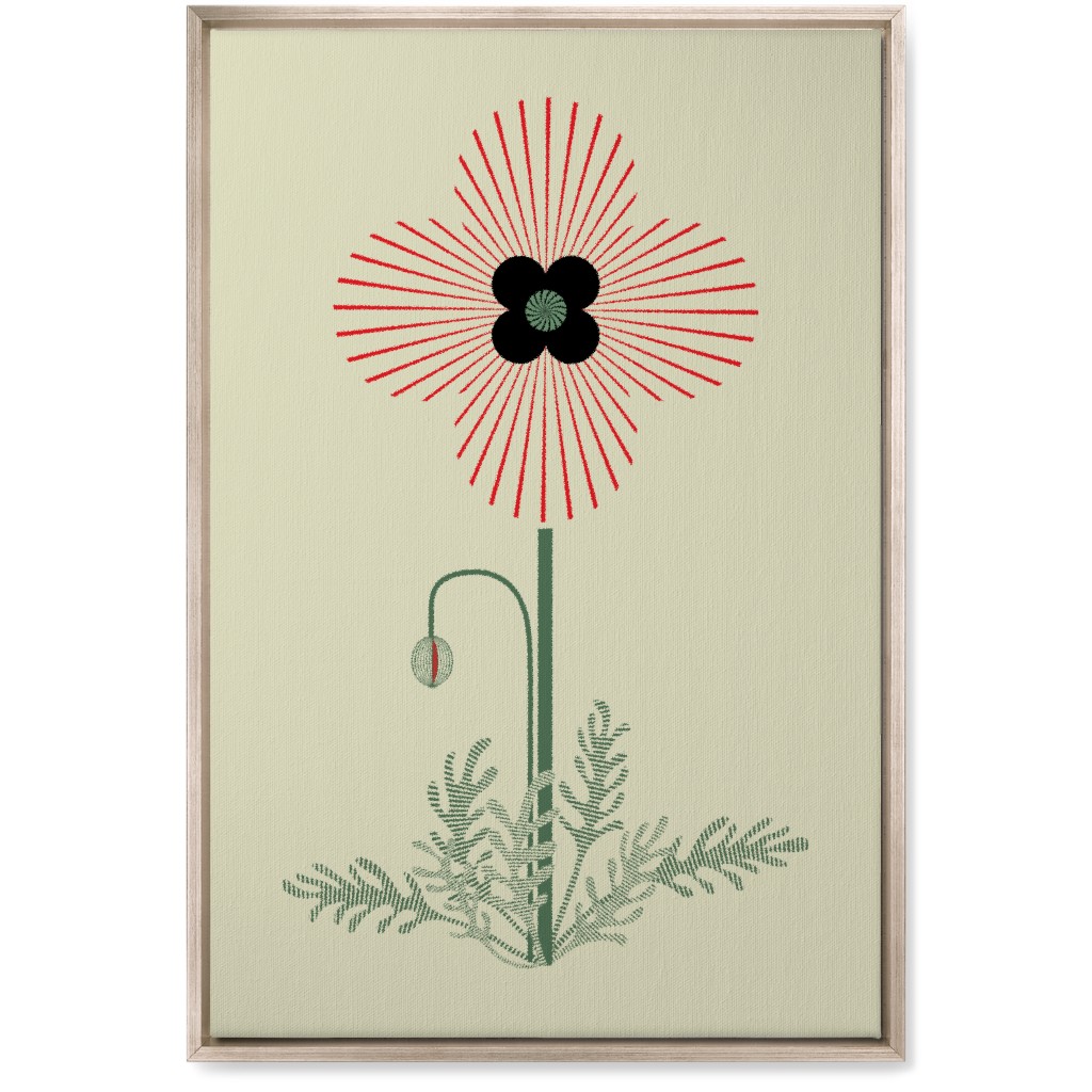 Abstract Poppy Flower - Red on Beige Wall Art, Metallic, Single piece, Canvas, 20x30, Red