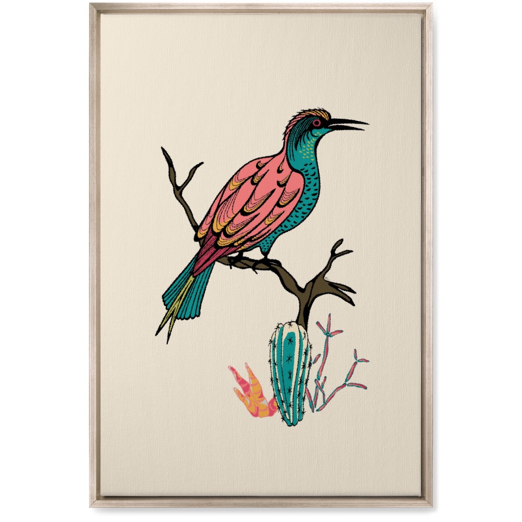 Bird on Branch - Multi Wall Art, Metallic, Single piece, Canvas, 20x30, Beige