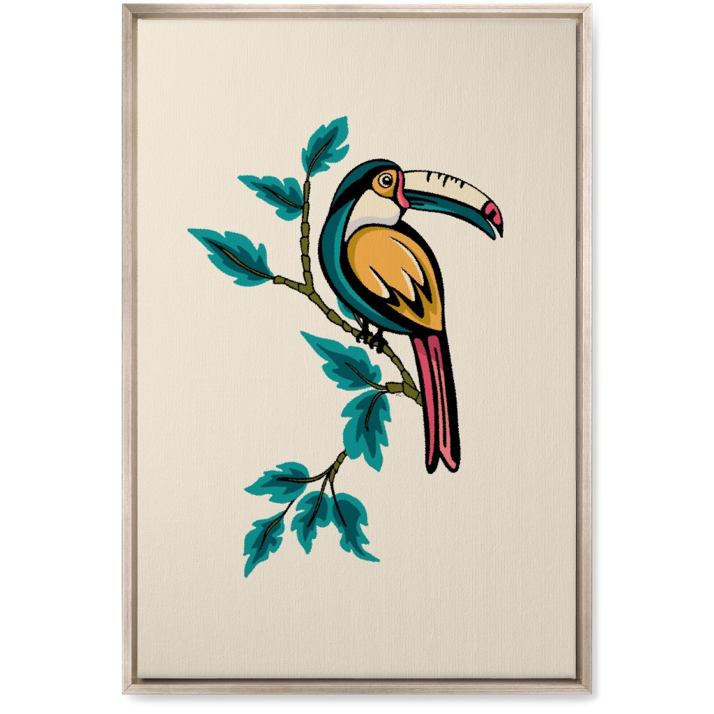 Perched Bird on Branch - Multi Wall Art, Metallic, Single piece, Canvas, 20x30, Beige, Pearl