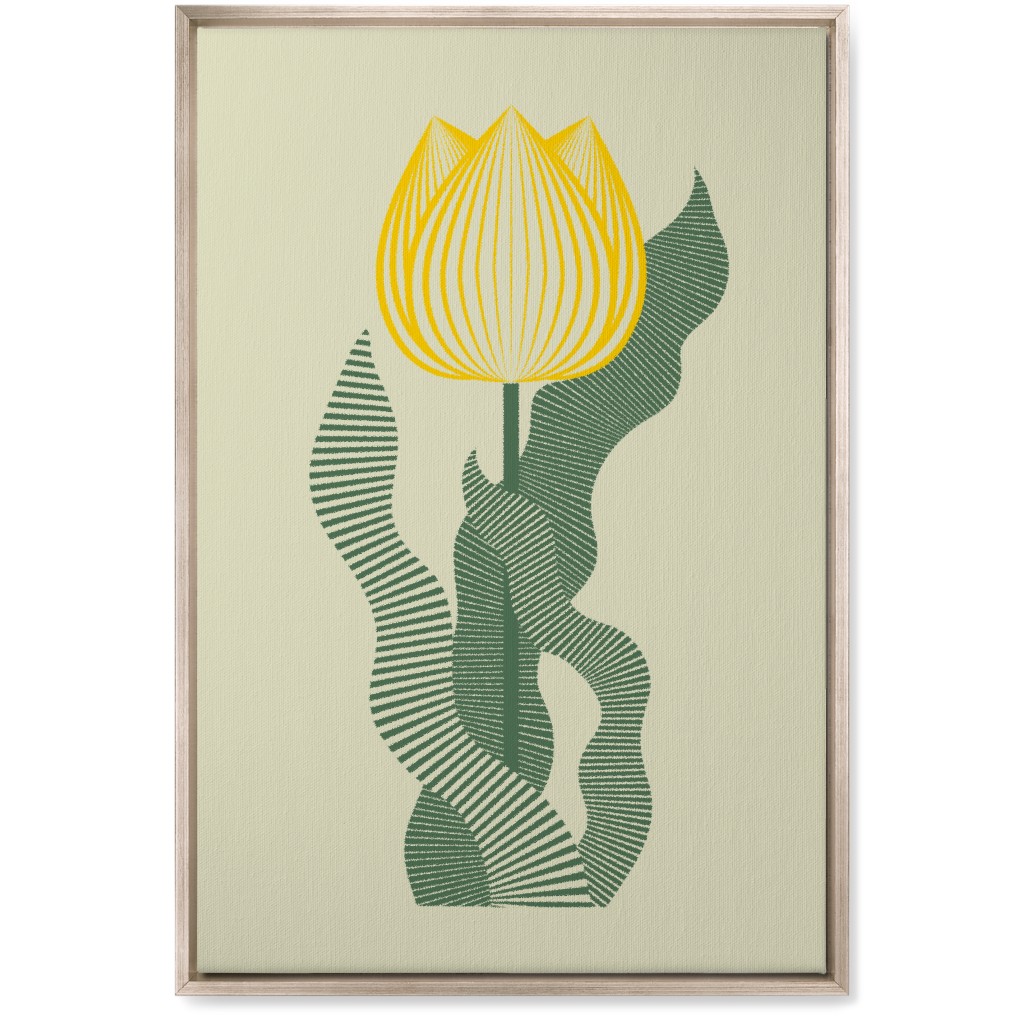 Abstract Tulip Flower - Yellow on Beige Wall Art, Metallic, Single piece, Canvas, 20x30, Yellow