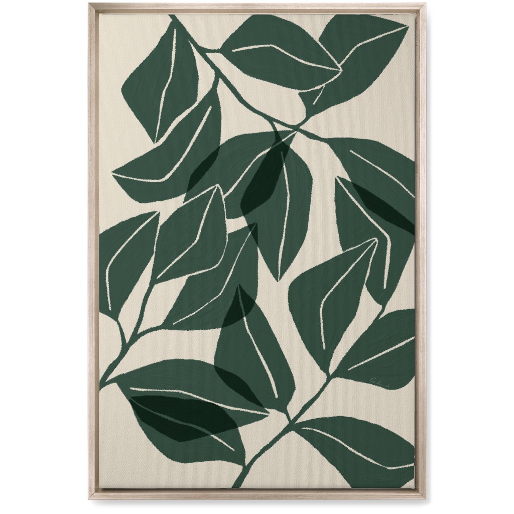 Botanical Ficus Leaves Wall Art, Metallic, Single piece, Canvas, 20x30, Green, Spruce