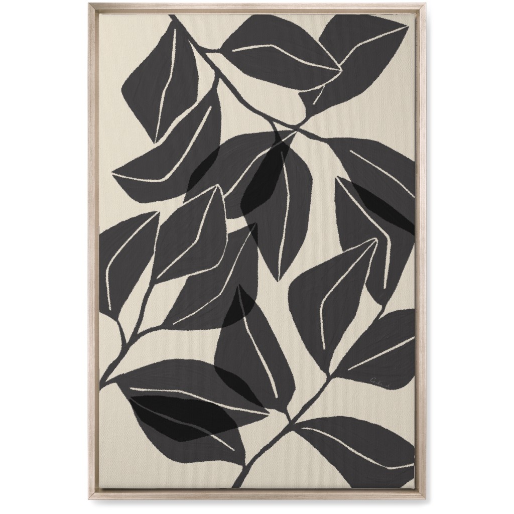 Botanical Ficus Leaves Wall Art, Metallic, Single piece, Canvas, 20x30, Gray, Gray