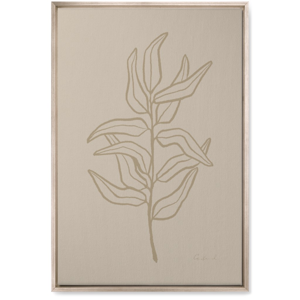 Botanical Eucalyptus Branch Wall Art, Metallic, Single piece, Canvas, 20x30, Beige, Pebble