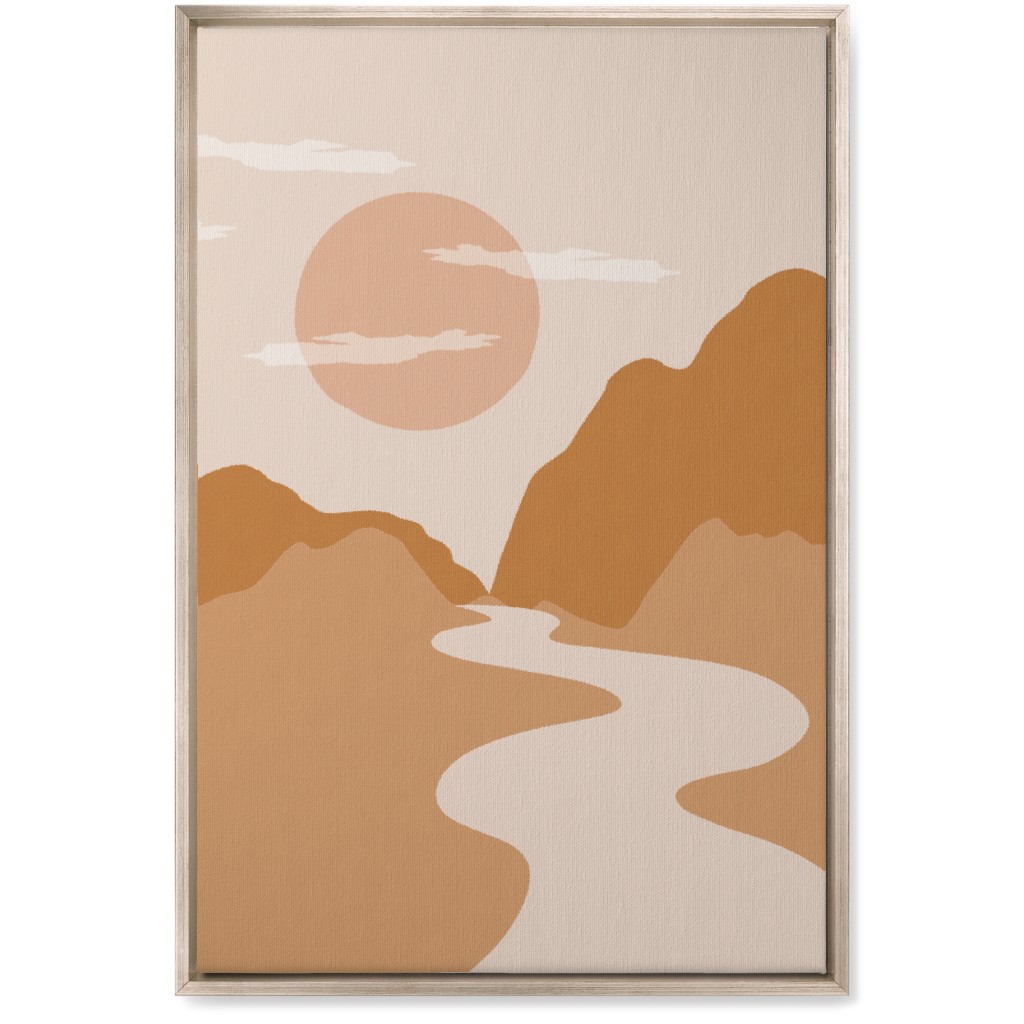 Abstract Mountain River Landscape - Neutral Wall Art, Metallic, Single piece, Canvas, 20x30, Orange