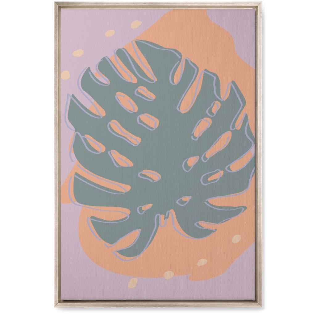 Modern Monstera Leaf - Green and Purple Wall Art, Metallic, Single piece, Canvas, 20x30, Green, Classic Green