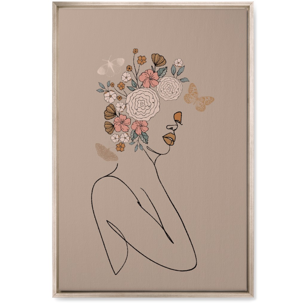 Botanical Feminine Sketch - Neutral Wall Art, Metallic, Single piece, Canvas, 20x30, Beige