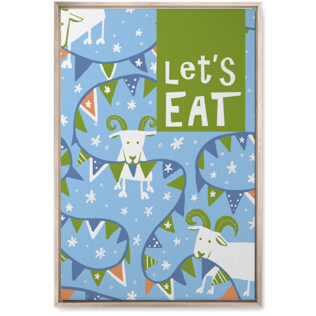 Let's Eat Munchy Goats - Blue Wall Art, Metallic, Single piece, Canvas, 20x30, Blue