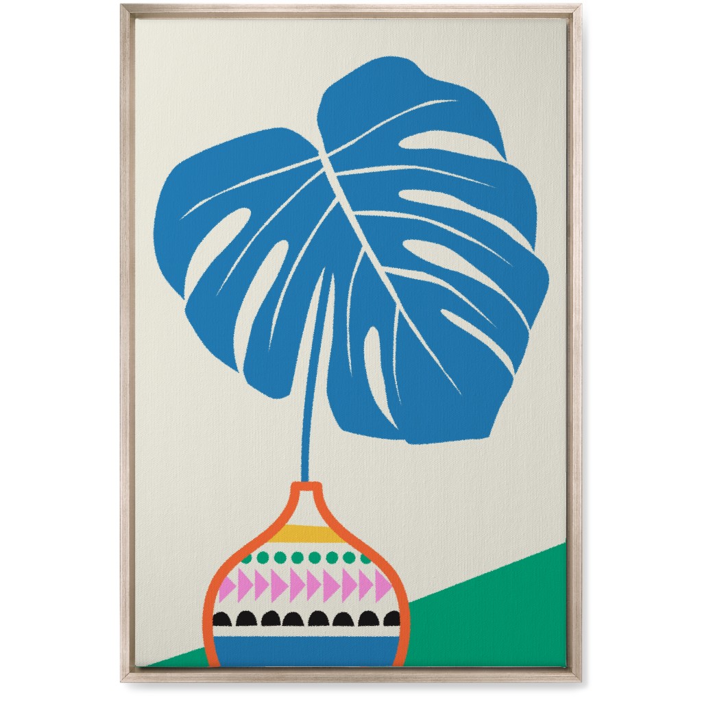 Monstera Leaf in Vase - Multi Wall Art, Metallic, Single piece, Canvas, 20x30, Multicolor
