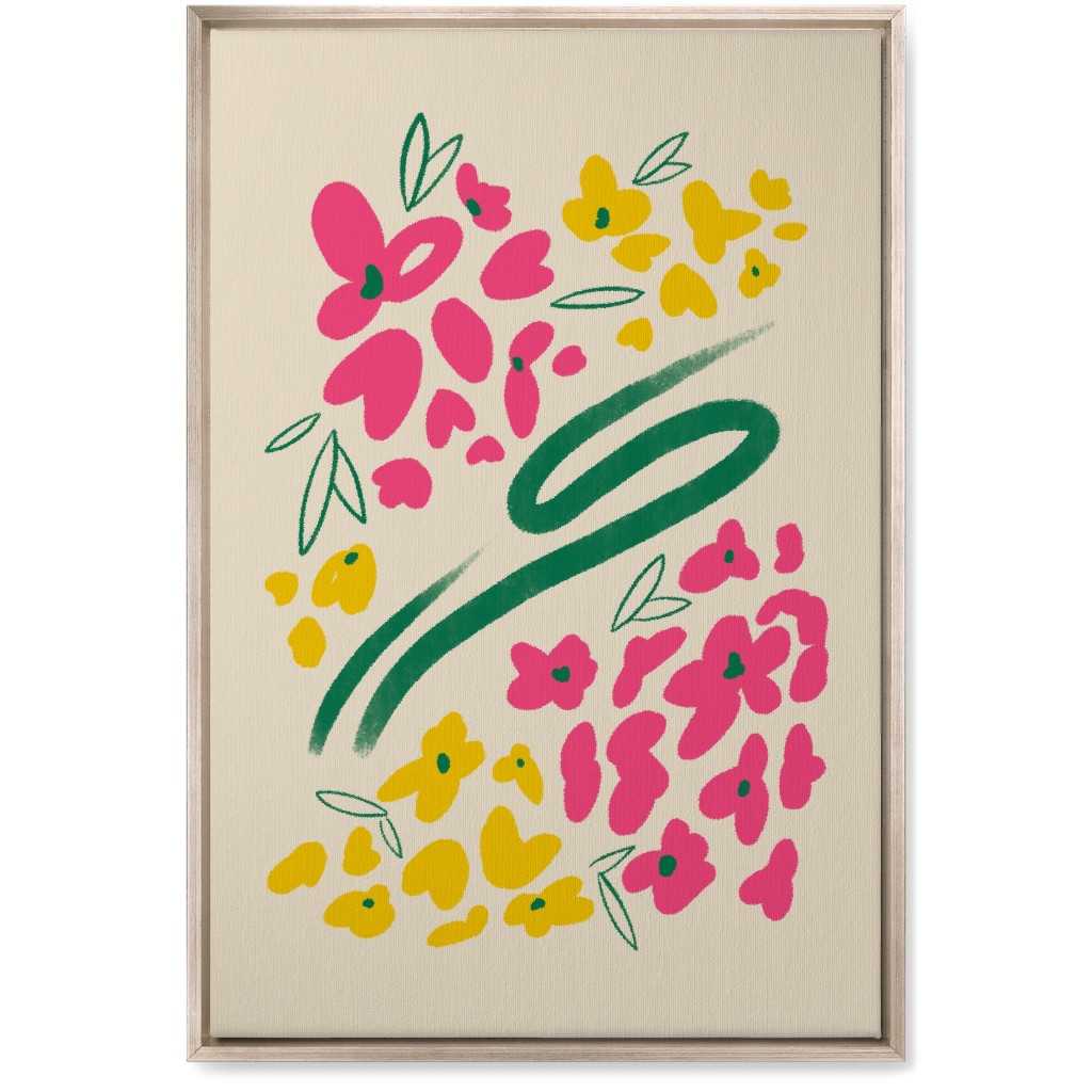 Greek Flowers - Multi on Beige Wall Art, Metallic, Single piece, Canvas, 20x30, Multicolor