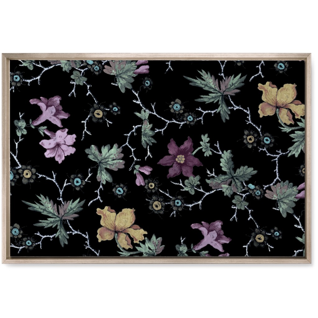 Geneva Floral Watercolor - Multi on Black Wall Art, Metallic, Single piece, Canvas, 20x30, Black