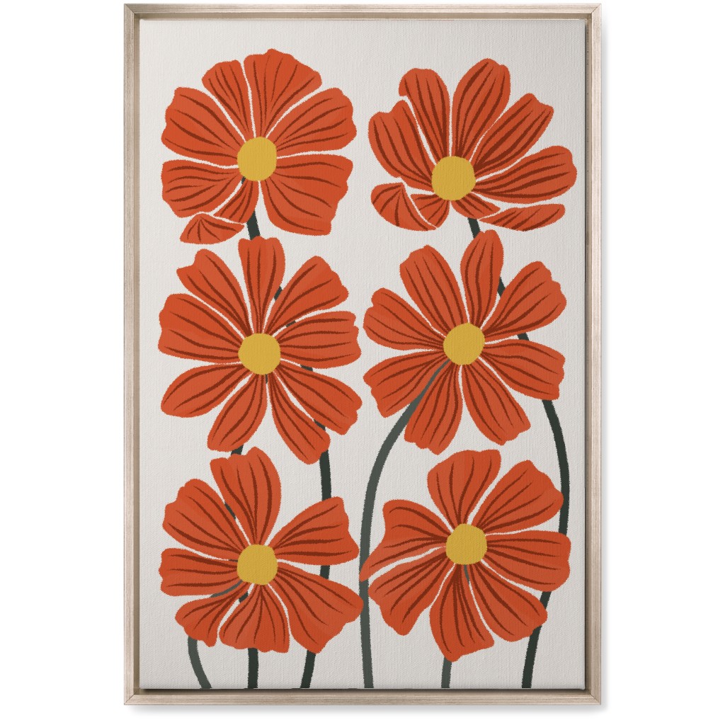 Botanical Cosmos Flowers Wall Art, Metallic, Single piece, Canvas, 20x30, Red