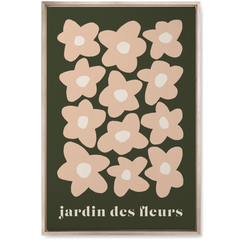 Botanical Graphic Retro Flower Garden Wall Art, Metallic, Single piece, Canvas, 20x30, Green, Gray