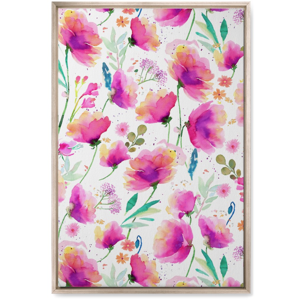 Abstract Poppies - Pink Wall Art, Metallic, Single piece, Canvas, 20x30, Pink, Bright Pink