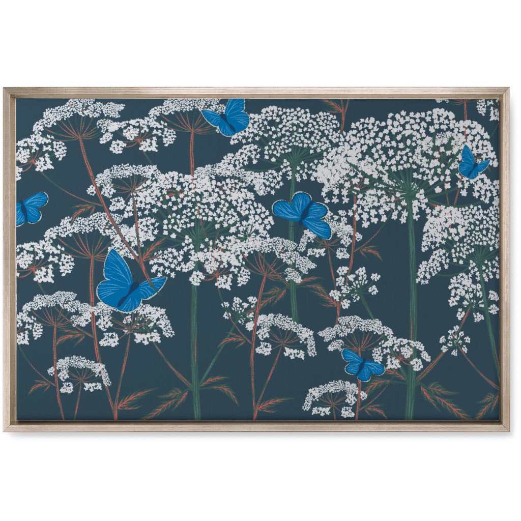 Queen Annes Lace - Green and Blue Wall Art, Metallic, Single piece, Canvas, 20x30, Blue
