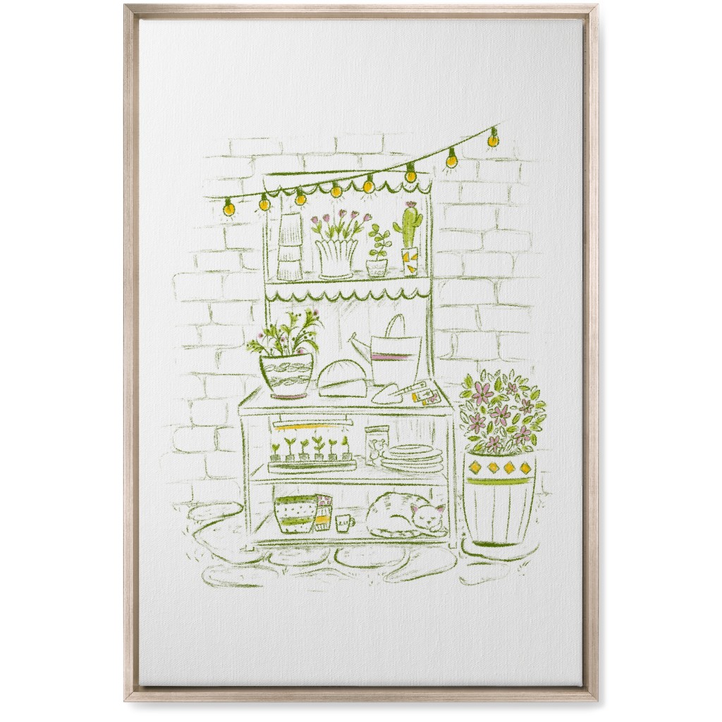 the Cat Nap Potting Stand - Green Wall Art, Metallic, Single piece, Canvas, 20x30, Green