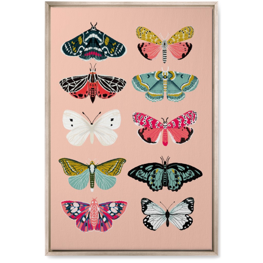 Moths & Butterflies Botanic Nature - Multi on Pink Wall Art, Metallic, Single piece, Canvas, 20x30, Multicolor