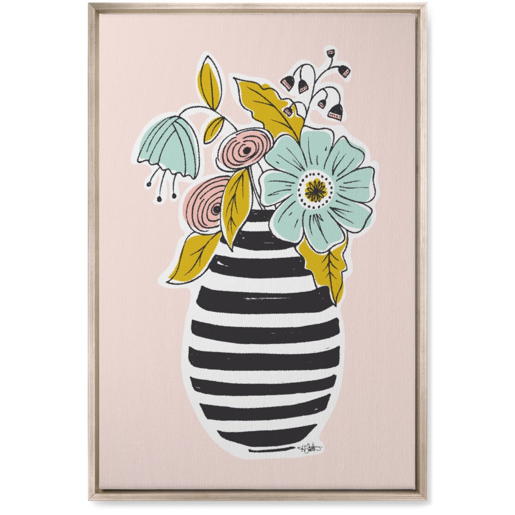 Summer Floral Vase Wall Art, Metallic, Single piece, Canvas, 20x30, Multicolor
