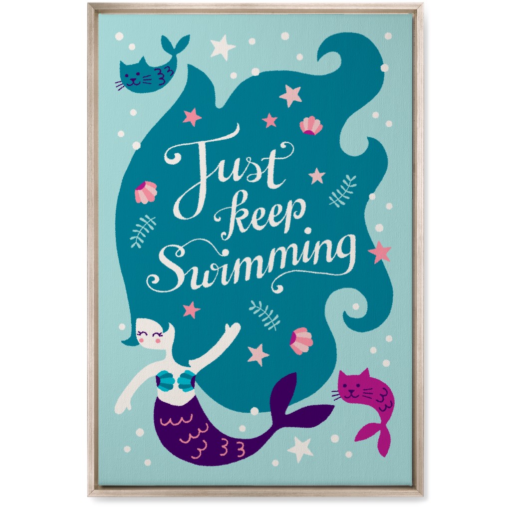 Mermaid Just Keep Swimming - Blue Wall Art, Metallic, Single piece, Canvas, 20x30, Blue, True Blue