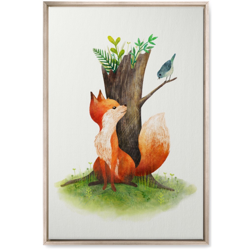 Fox and Bird - Multi Wall Art, Metallic, Single piece, Canvas, 20x30, Multicolor