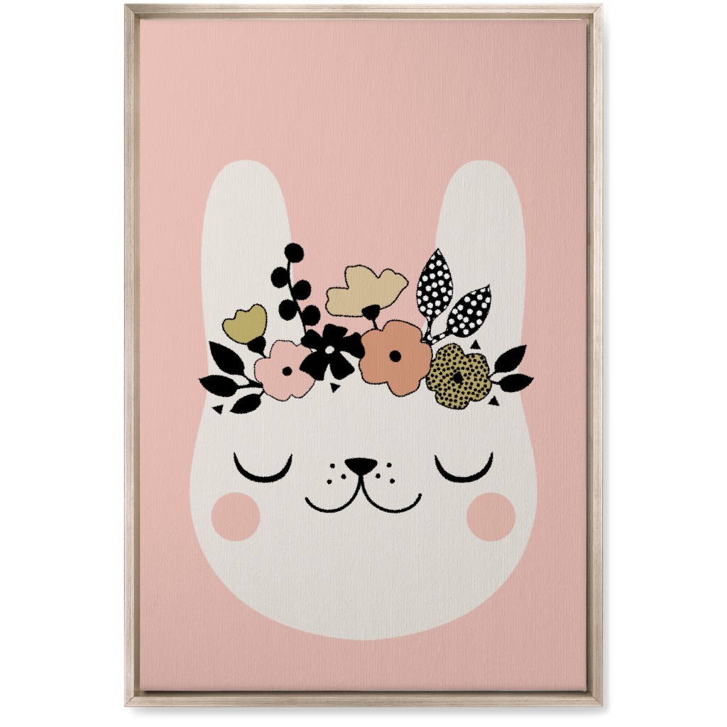 Floral Bunny - Pink Wall Art, Metallic, Single piece, Canvas, 20x30, Pink