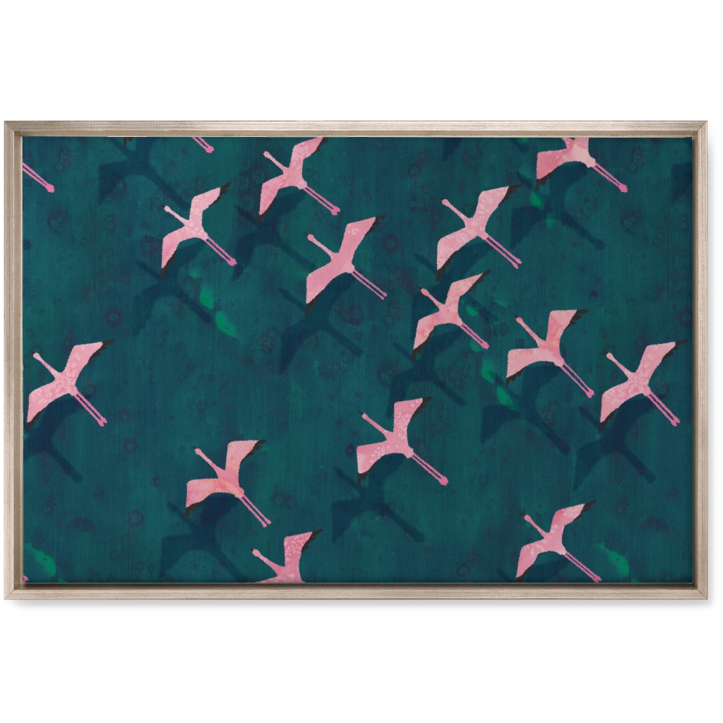 Flamingos Flying Wall Art, Metallic, Single piece, Canvas, 20x30, Green, Classic Green