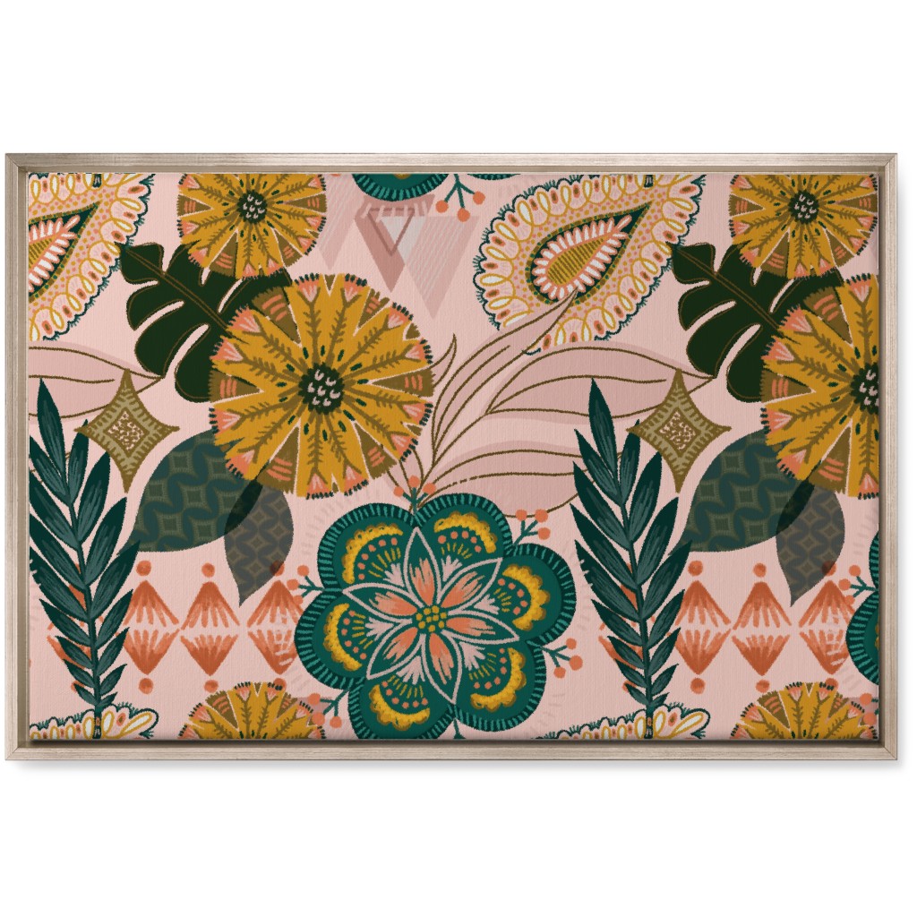 Boho Tropical - Floral - Pink Wall Art, Metallic, Single piece, Canvas, 20x30, Multicolor