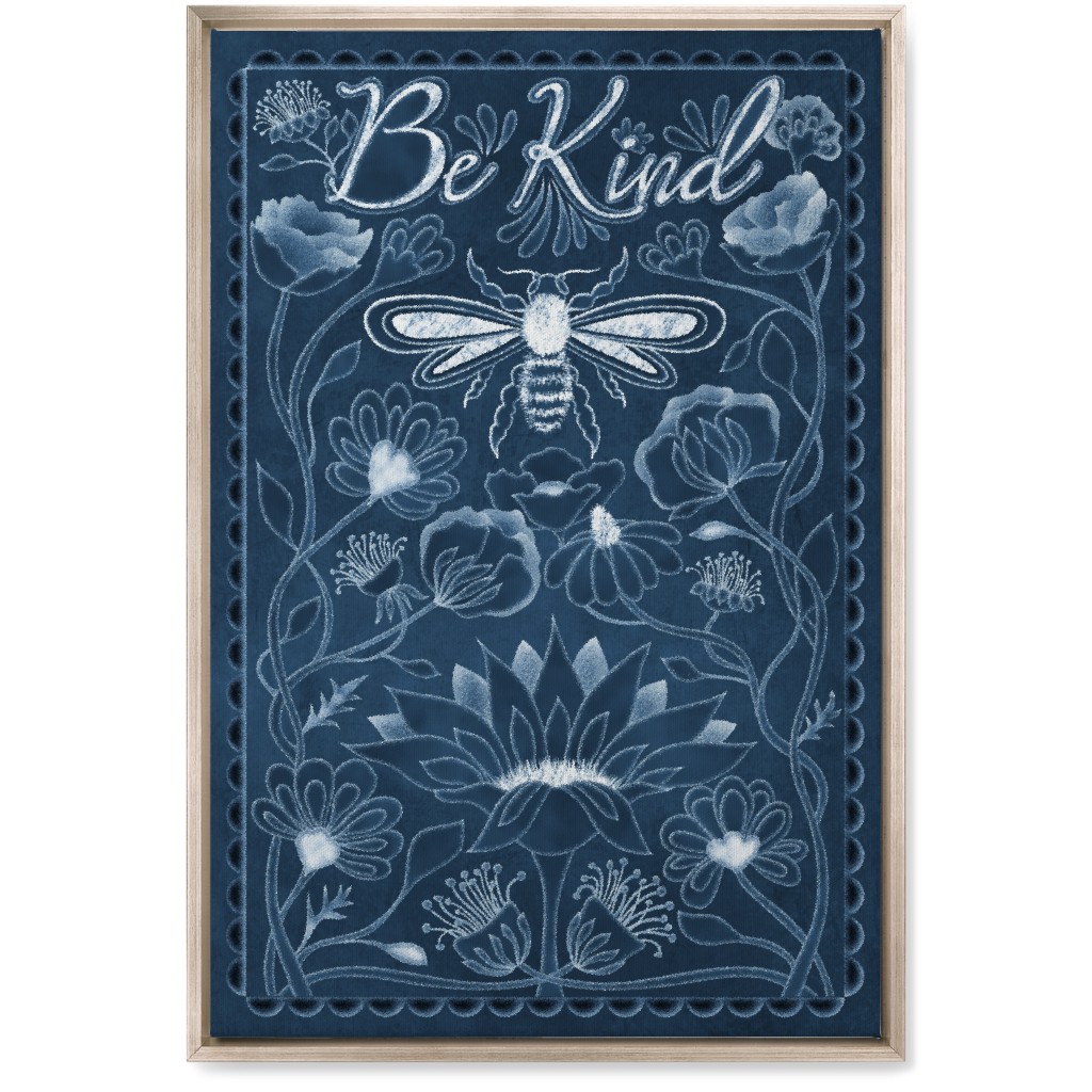 Be Kind Floral Wall Art, Metallic, Single piece, Canvas, 20x30, Blue