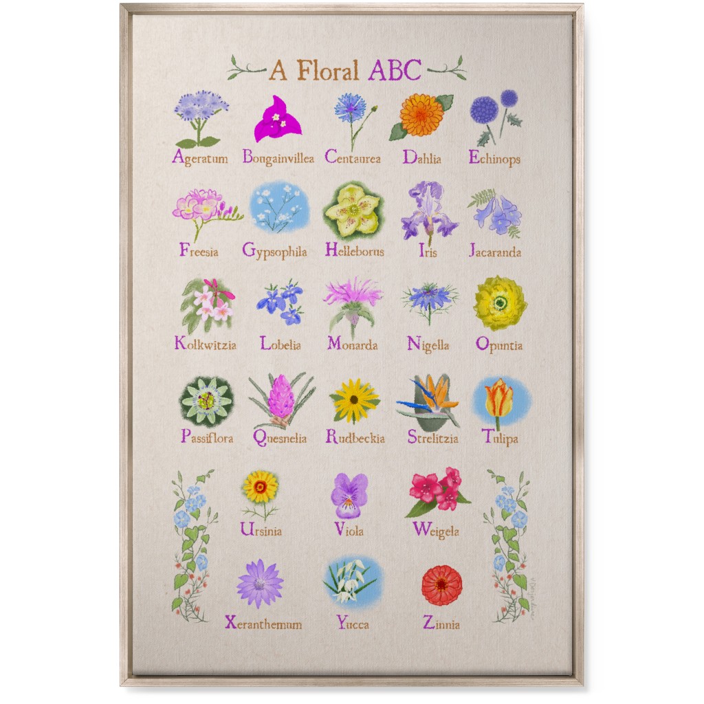 Floral Abcs - Multi on Pink Wall Art, Metallic, Single piece, Canvas, 24x36, Multicolor