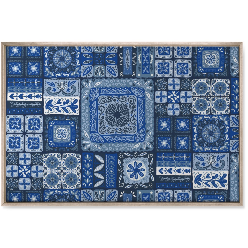 Grandma's Patchwork - Blue Wall Art, Metallic, Single piece, Canvas, 24x36, Blue