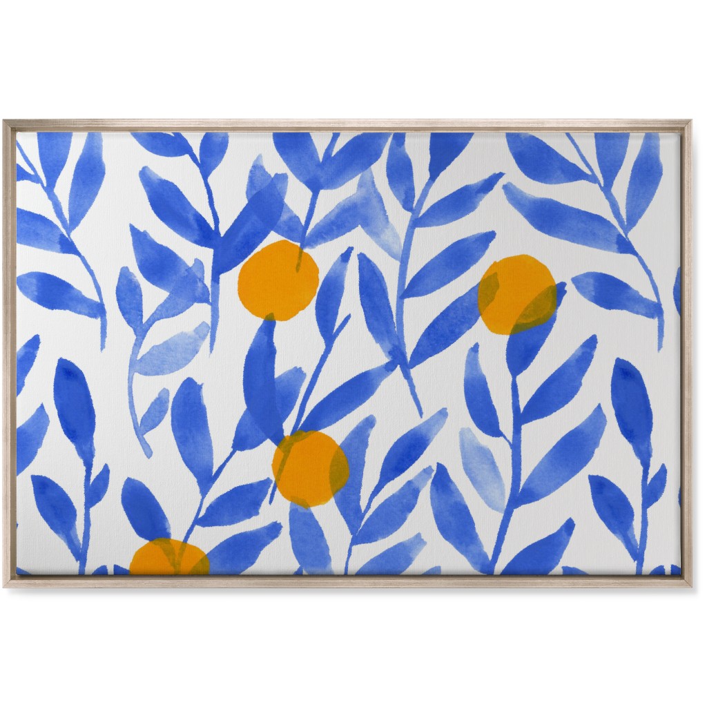 Modern Lemons Block - Blue and Orange Wall Art, Metallic, Single piece, Canvas, 24x36, Blue, True Blue