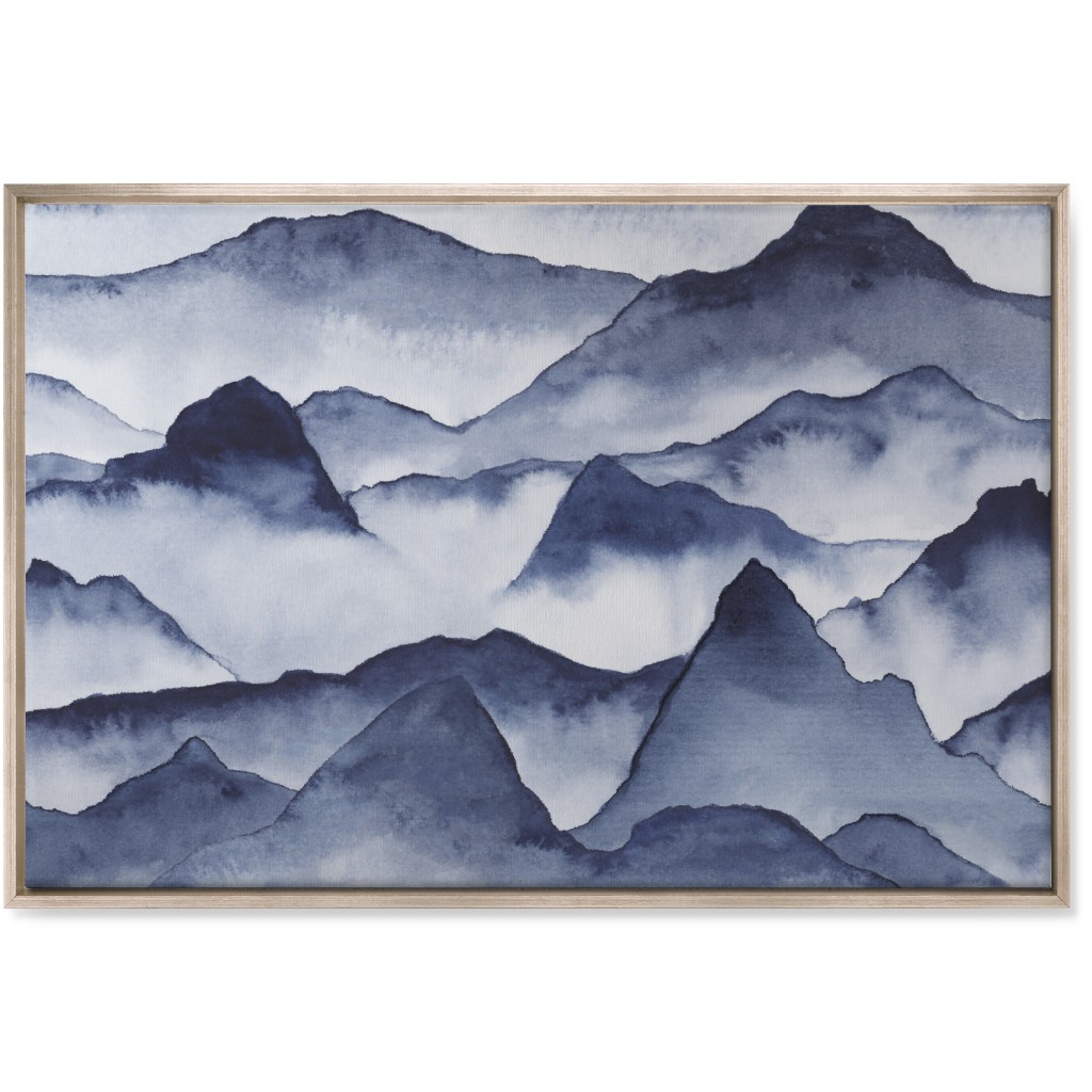 Watercolor Mountains - Blue Wall Art, Metallic, Single piece, Canvas, 24x36, Blue