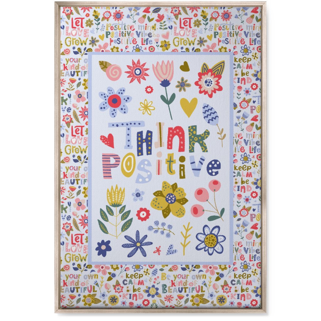 Think Positive Inspirational Floral Wall Art, Metallic, Single piece, Canvas, 24x36, Multicolor