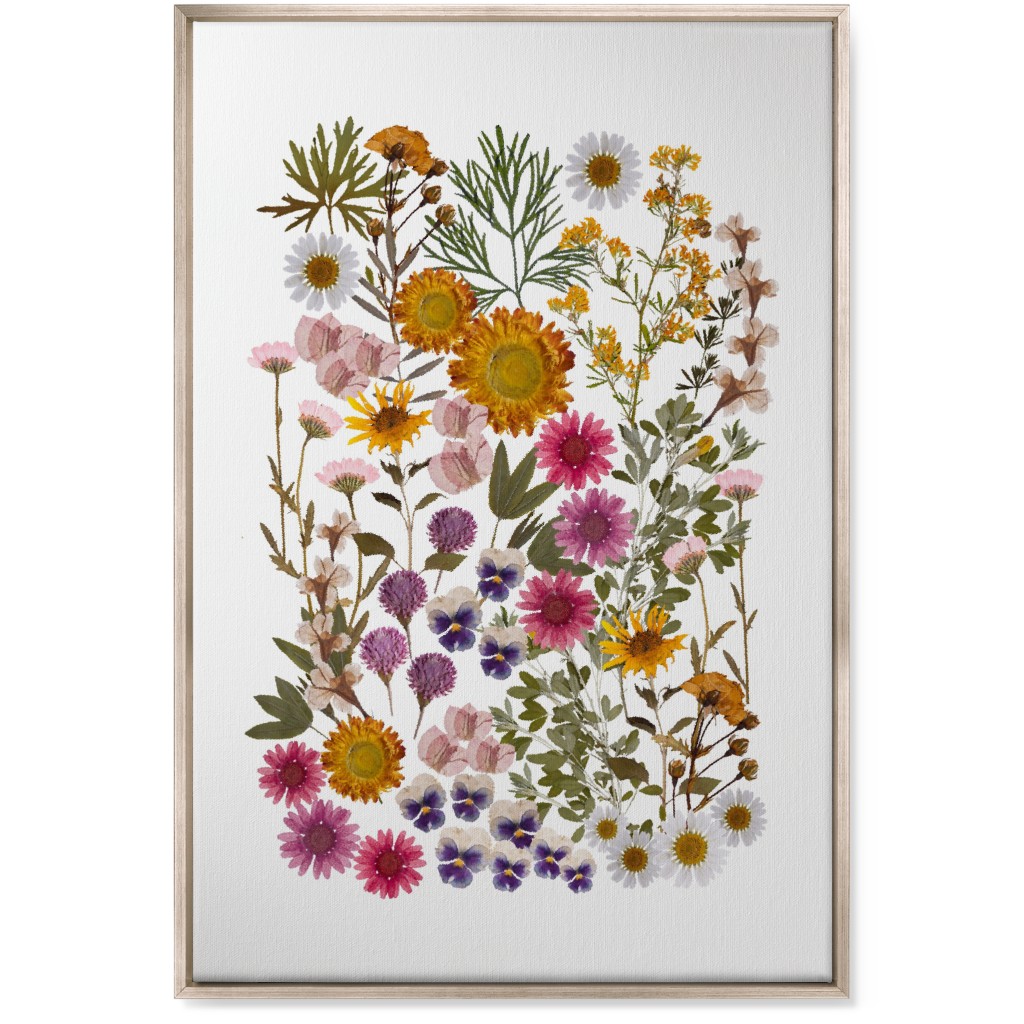 Pressed Flowers on White Wall Art, Metallic, Single piece, Canvas, 24x36, Multicolor