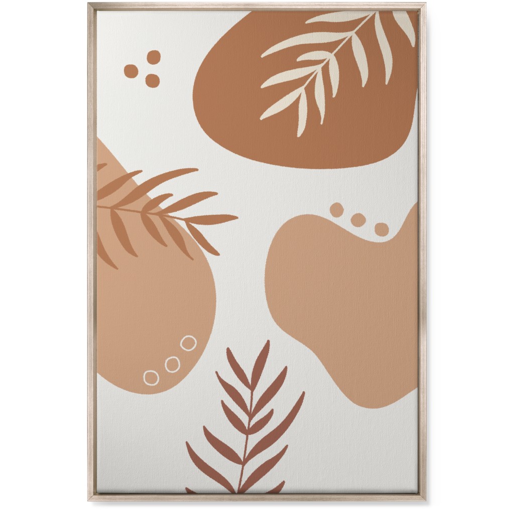 Abstract Shapes and Fern Leaves - Neutral Wall Art, Metallic, Single piece, Canvas, 24x36, Orange