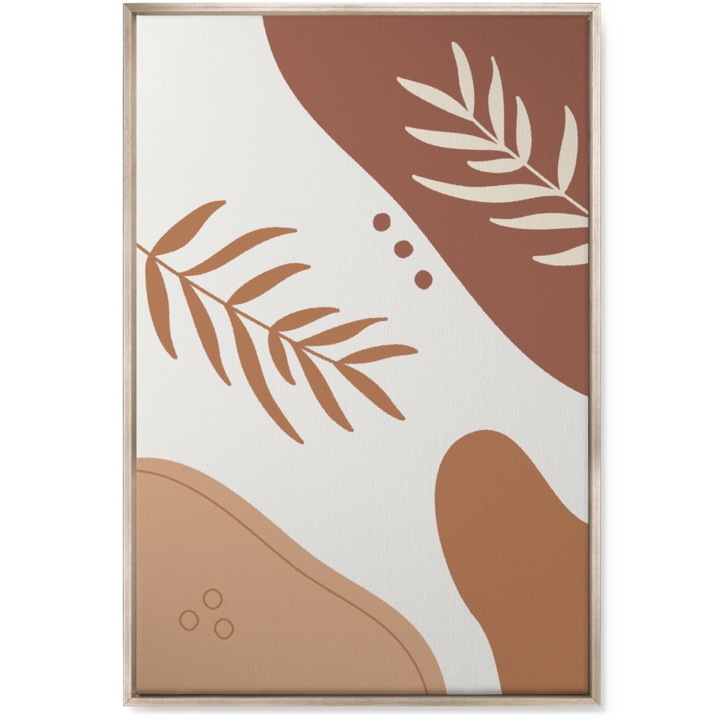 Fern Leaves and Abstract Shapes - Earth Tones Wall Art, Metallic, Single piece, Canvas, 24x36, Orange