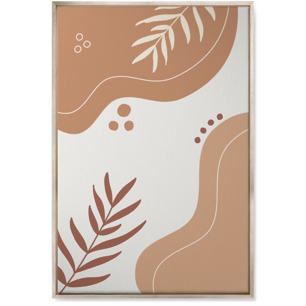 Fern Leaves and Abstract Shapes - Neutral Wall Art, Metallic, Single piece, Canvas, 24x36, Orange